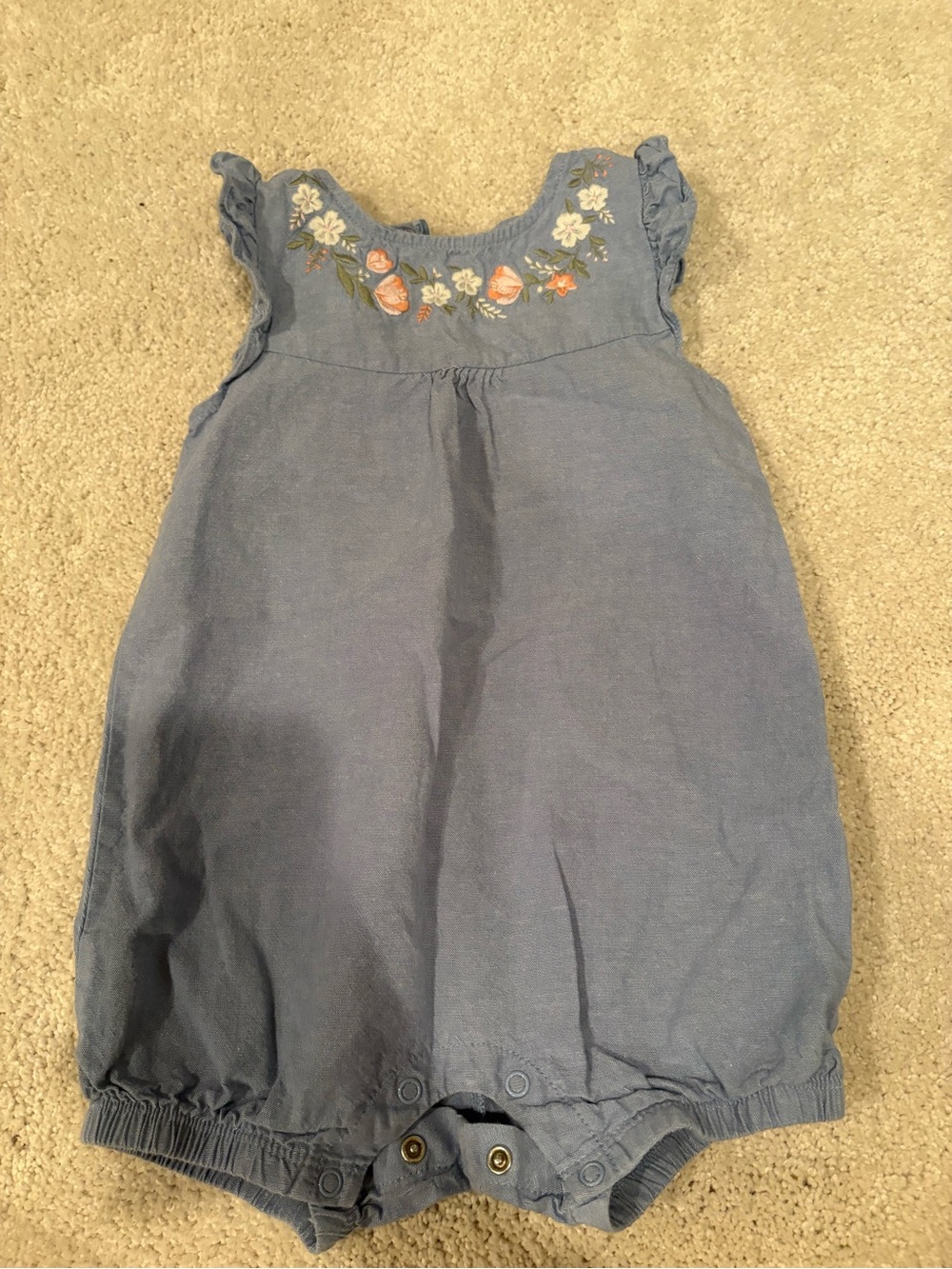 First Impressions Light Blue Embroidered Floral Romper